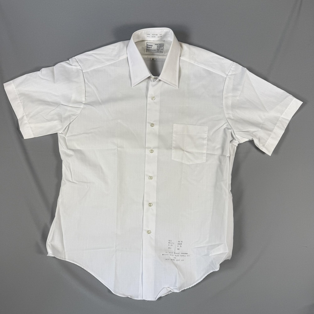 Vintage Sears Shirt Mens 16.5 White Short Sleeve Perma-Prest Button Dress 70s
